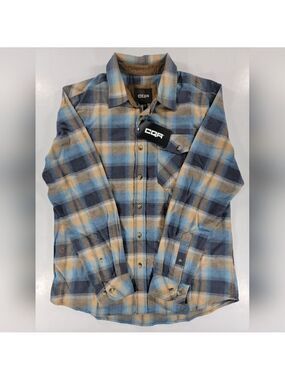NEW CQR Cotton Flannel Shirt Long Sleeve Plaid Casual Button Shirt Men's Medium